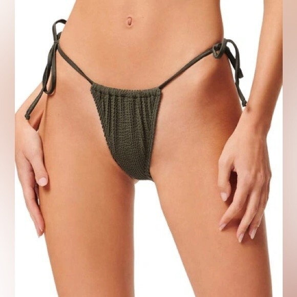 GOOD AMERICAN Crinkle Always Fits Tiny Ties Bikini Bottom Large/XL Stormy Green - Picture 1 of 9